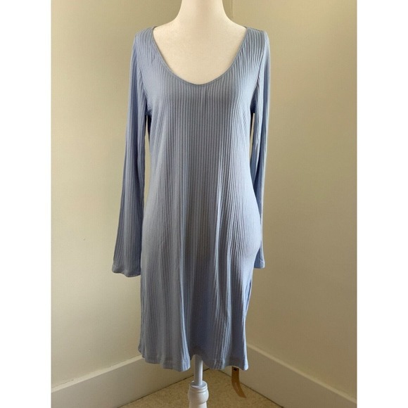 Reformation Rosario Ribbed Knit Mini Dress XL Sky Blue Long Sleeve Stretch - Picture 2 of 11